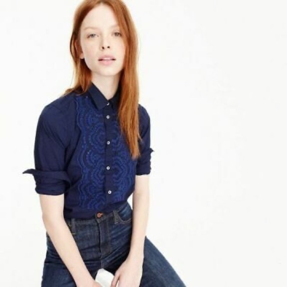 J. Crew button up poplin embroidered top size 2